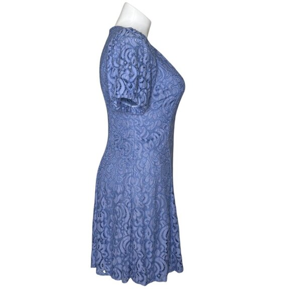 Jessica Howard NWT $118 Blue Lace Overlay A-Line Dress, Puff Sleeves Women's 14 - Picture 3 of 8